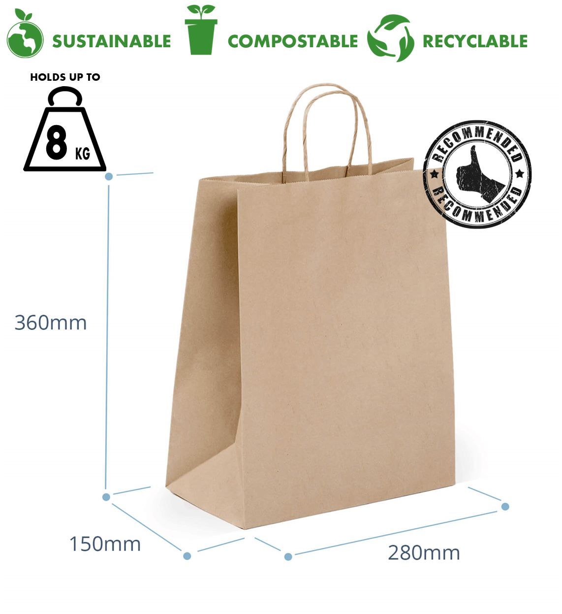 Kraft Paper Bag (Medium)- Twist Handle (250'S)